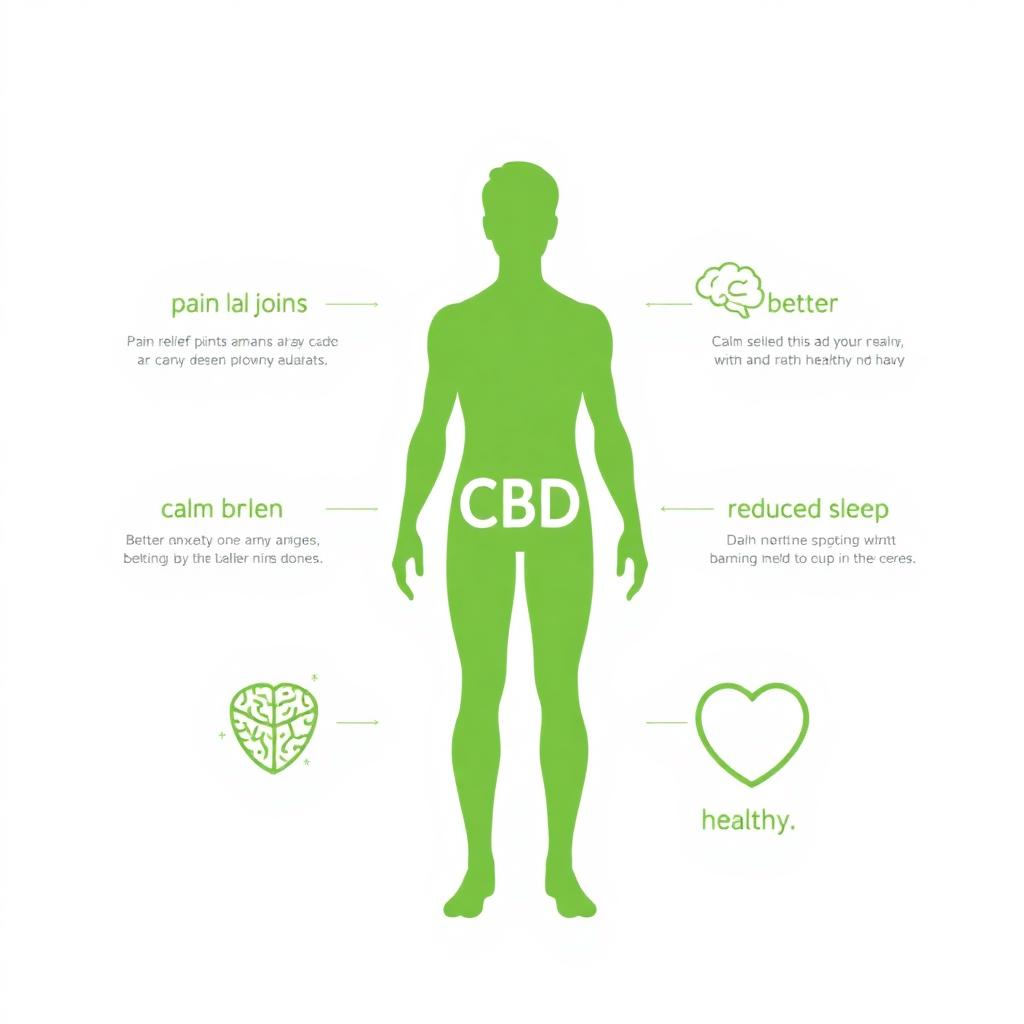Diagram showing how CBD supports the body — pain, sleep, mood, heart