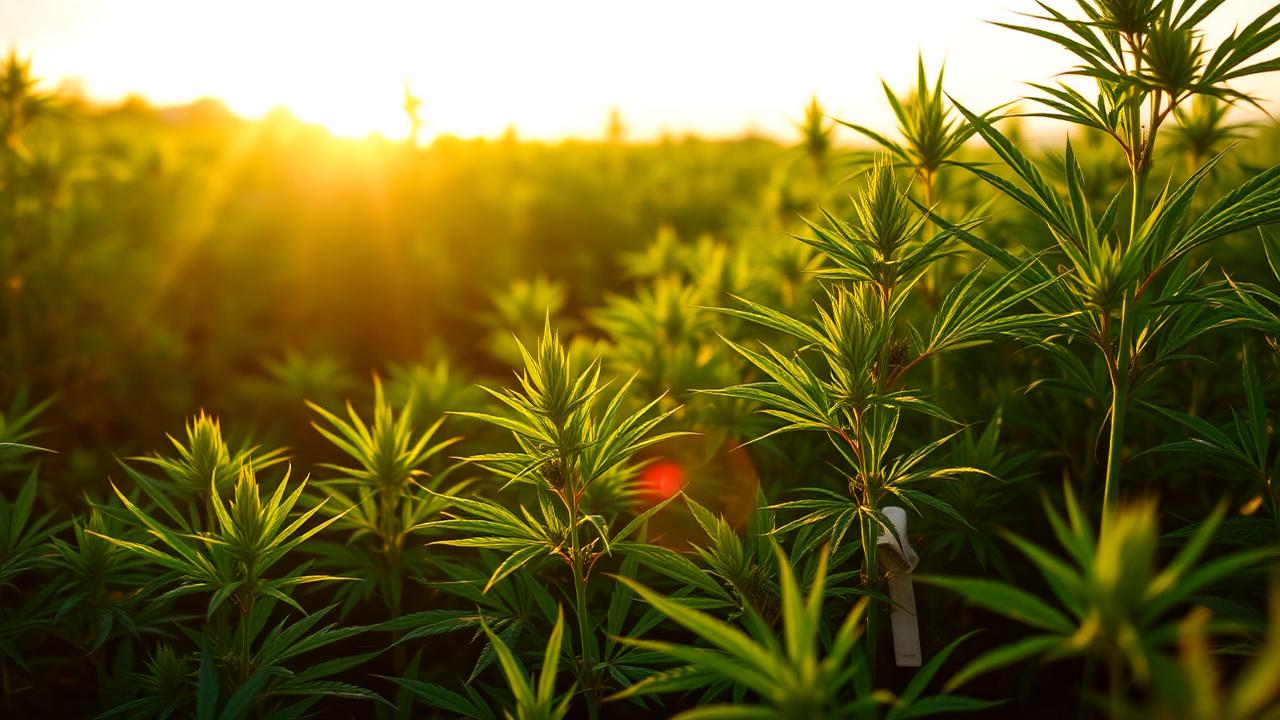 Organic American hemp farm at golden hour — source of Nufarm CBD
